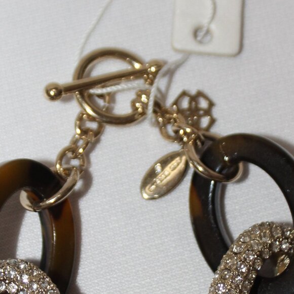 NWT Ann Taylor Faux Tortoise and Rhinestone Chain Link Necklace and Bracelet Set - Picture 9 of 16